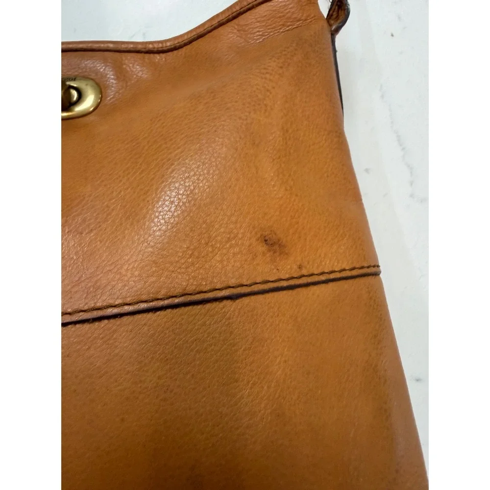Margot New York Cognac Brown Leather Crossbody Bag Turn Lock Small Messenger